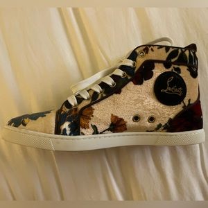 CHRISTIAN LOUBOUTIN Velvet Floral Bip Bip Orlato High Top Flat Sneakers Beige
